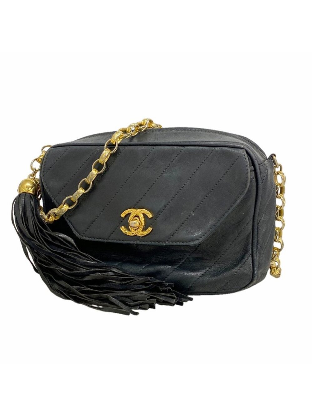Chanel Shoulder Bag Lambskin Black Gold